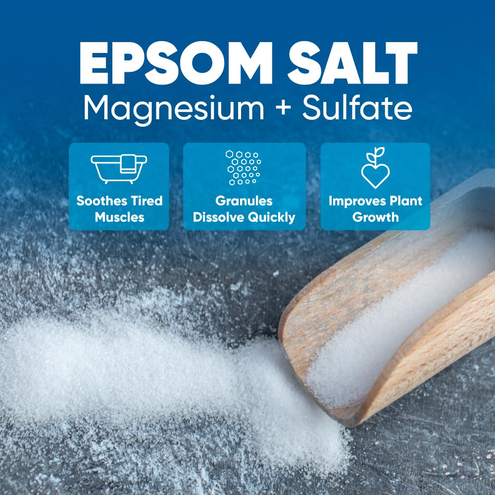 Epsom Salt 5 Lbs Bulk Bag USP Grade Multipurpose Unscented in BPA Free Pouch with Easy Press Lock Seal Plus Bamboo Scoop