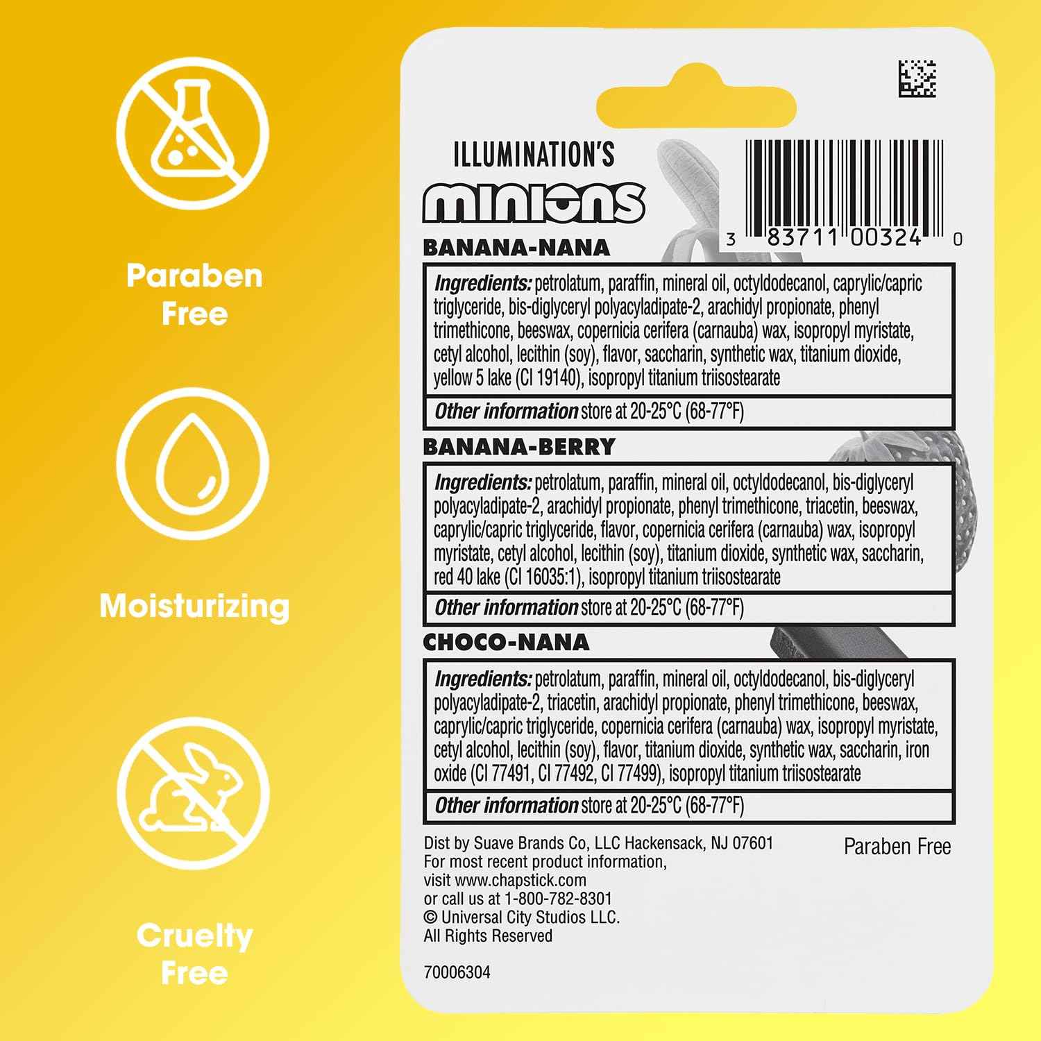 ChapStick Lip Balm, Minions Banana Variety Packs (12 Sticks), Party Favors for Kids, 0.15 Oz Ea