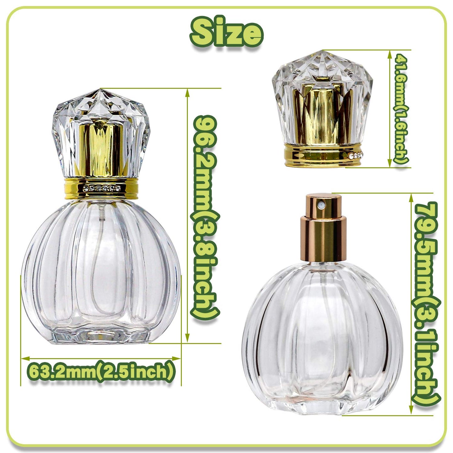 BTSuoYe 2PCS Refillable Perfume Bottles Empty Vintage Pumpkin Shape Portable Crystal Glass Atomizer with 50ML(1.76 oz) Fine Mist Spray with a Clear bottle, Gold nozzle, Acrylic cap (Pumpkin shape)