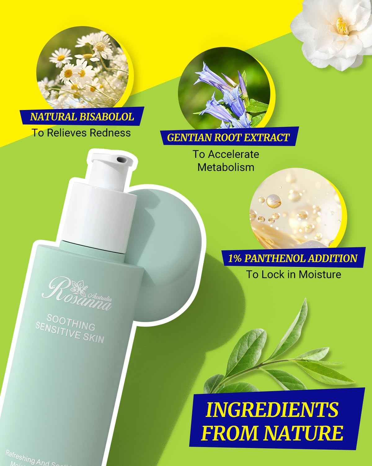 larosanna Soothing Moisturizing Lotion for Sensitive Skin Made in Australia,Skin Care Ideal for Redness and Dryness Relief,Face Moisturizer for Women with Gentian Root Extract,3.55 fl oz