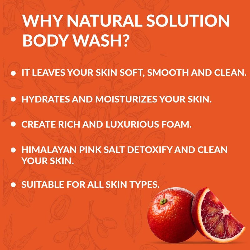 Natural Solution Body Wash - Revitalizing Organic Blood Orange & Himalayan Pink Salt | 17 fl oz, Pack of 4