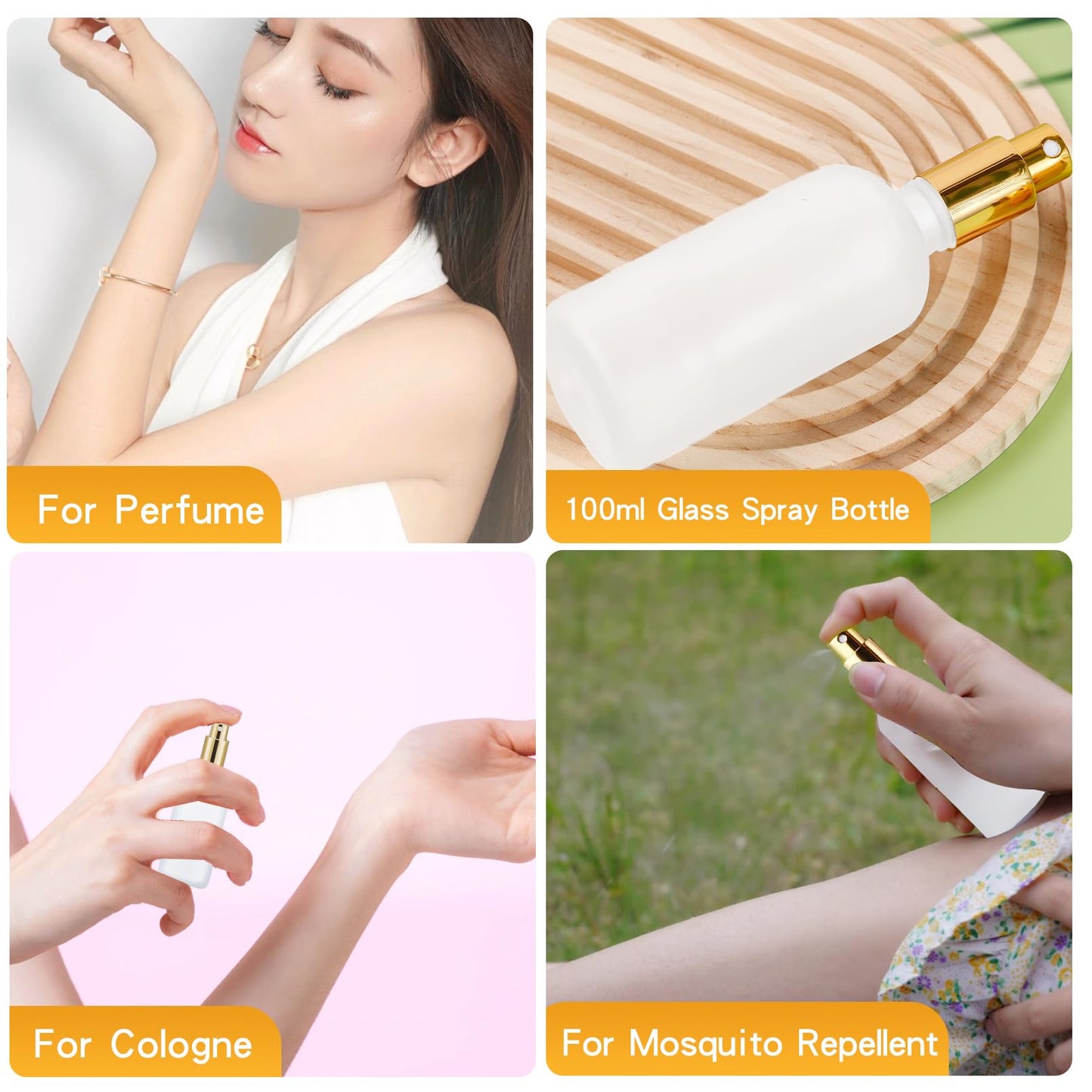 Gabotrie 30 Pcs Glass Spray Bottle, 3.4 oz/ 100 ml Perfume Empty Bottles, Frosted Glass Spray Bottles, Refillable Clear Decorative Bottle with Gold Fine Mist Sprayer Pump for Face Body Travel
