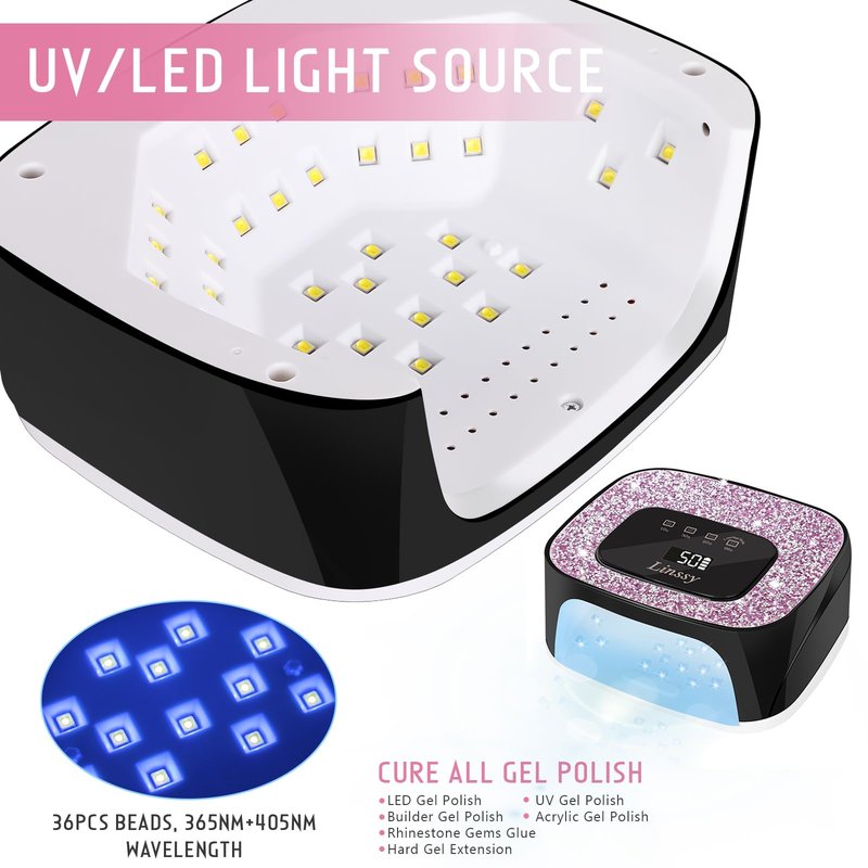 Linssy Rechargeable UV/LED Nail Lamp with Auto Sensor, Portable Cordless Gel Nail Dryer Light 4 Timings & Diamond LCD Screen, UV Light for Gel Nails at Home Salon (Black)
