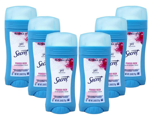 Secret Anti-Perspirant/Deodorant, Invisible Solid, Powder Fresh, 2.6 Oz (Pack of 6)