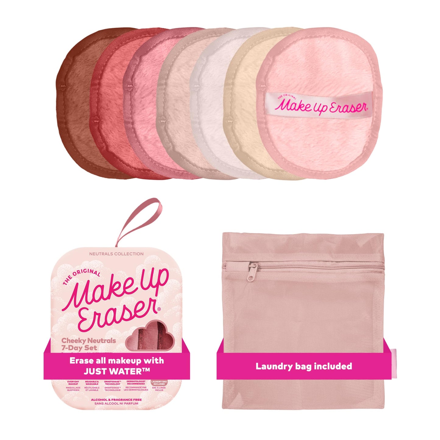 The Original MakeUp Eraser 7-Day Set, Erase All Makeup with Just Water, Including Waterproof Mascara, Eyeliner, Foundation, Lipstick, Sunscreen, and More! Cheeky Neutrals, 7ct.