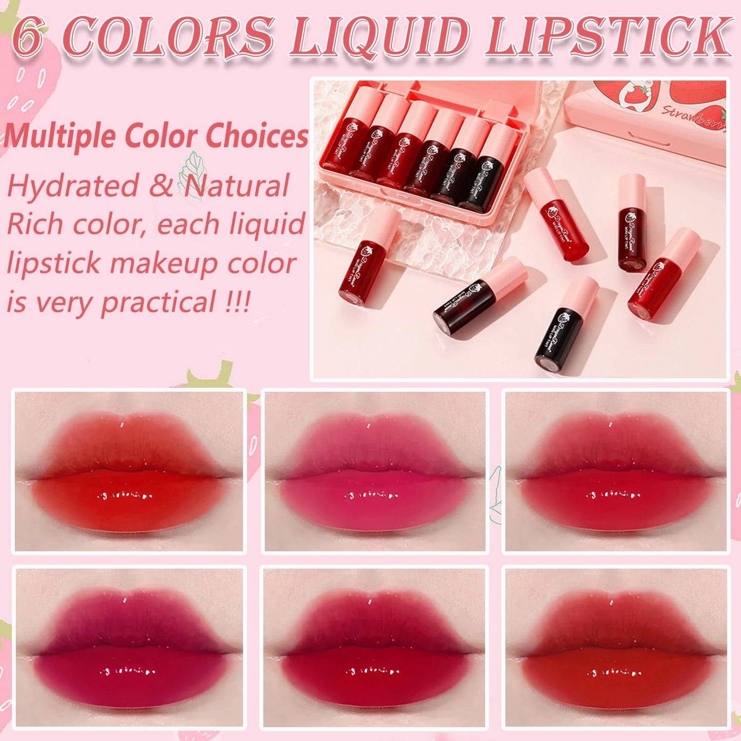 Yishifa 6 Colors Lip Tint Stain Mini Liquid Lipstick, Korean Lip Gloss Moisturizing Natural Velvet Lip Tint, Waterproof Longwear Liquid Blush & Lip Stain, Vivid Color Lip Blush Tint Makeup