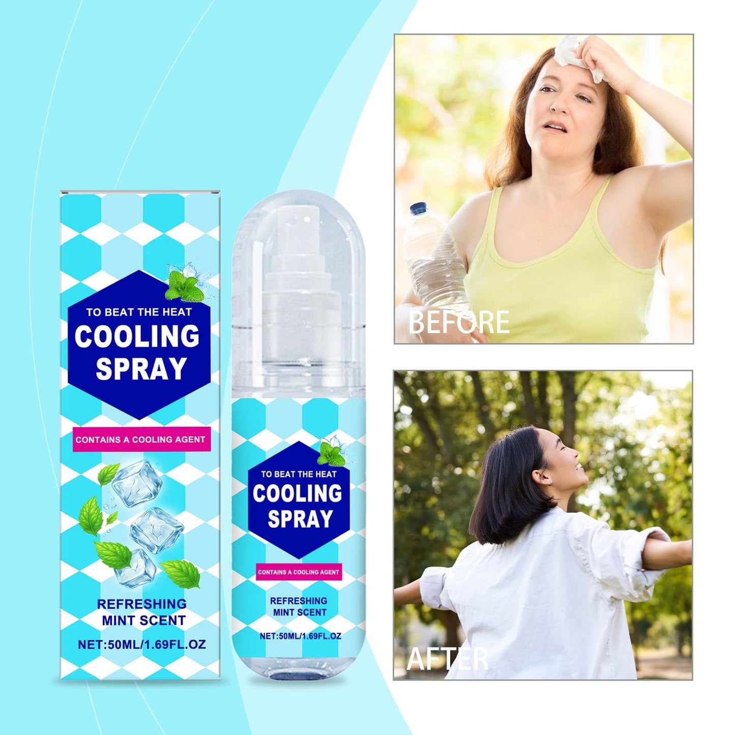 Cool Spray Cool Down Heatstroke Prevention - Lasting Cool Mist - For Clothes Body - Portable Cool 50ml