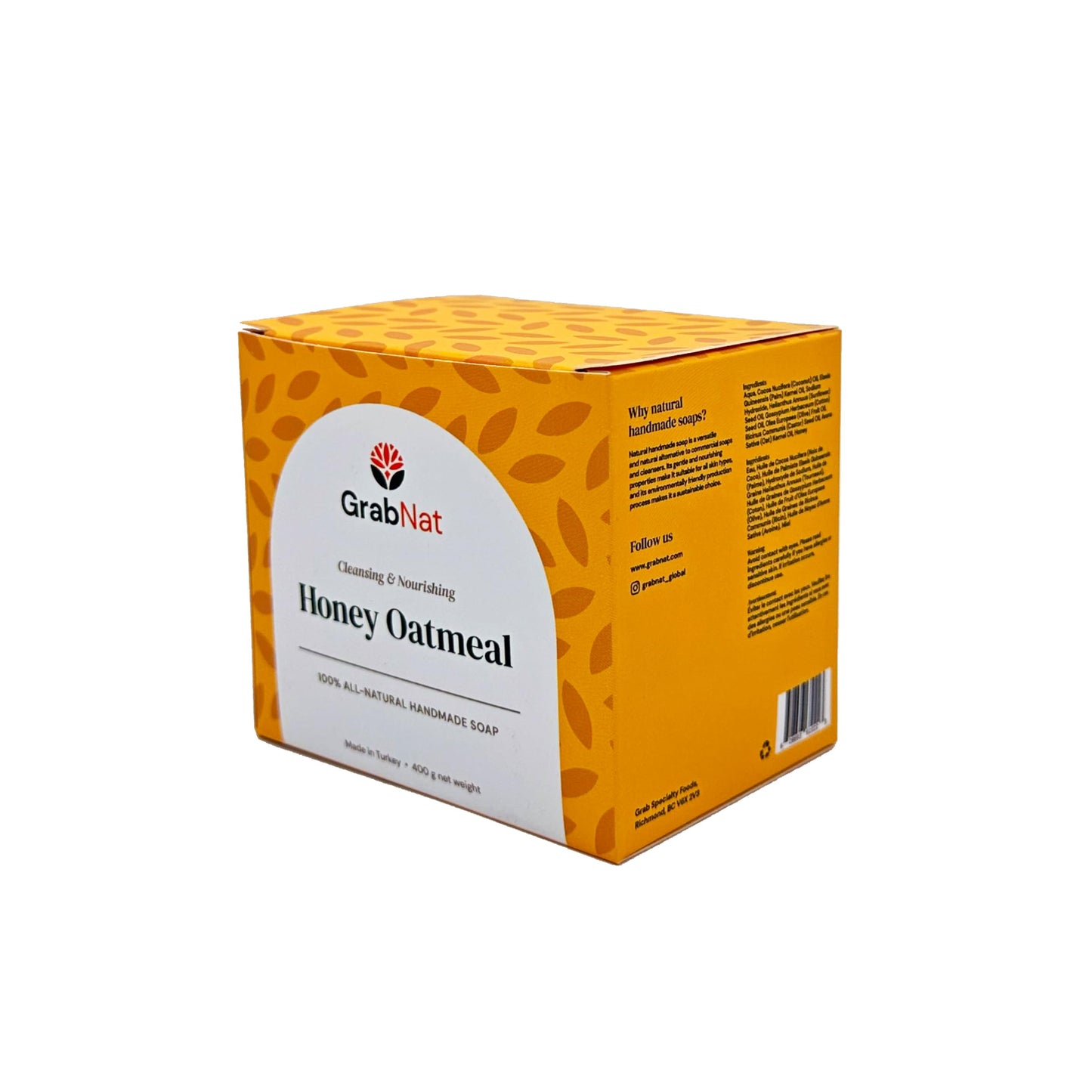 GrabNat 4-Pack Oatmeal Honey Soap | Handmade, All-Natural, Cold-Processed | Gentle Cleanse for Face & Body, Suitable for All Skin Types (4 x100grams/4 x 3.5oz)