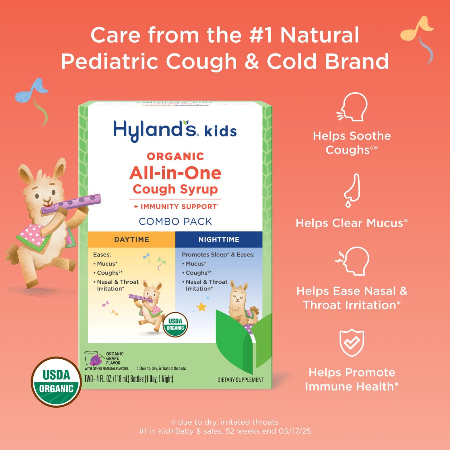 Hyland's Kids Organic All-in-One Grape Cough Syrup Day & Night, Two 4 Ounce Bottles