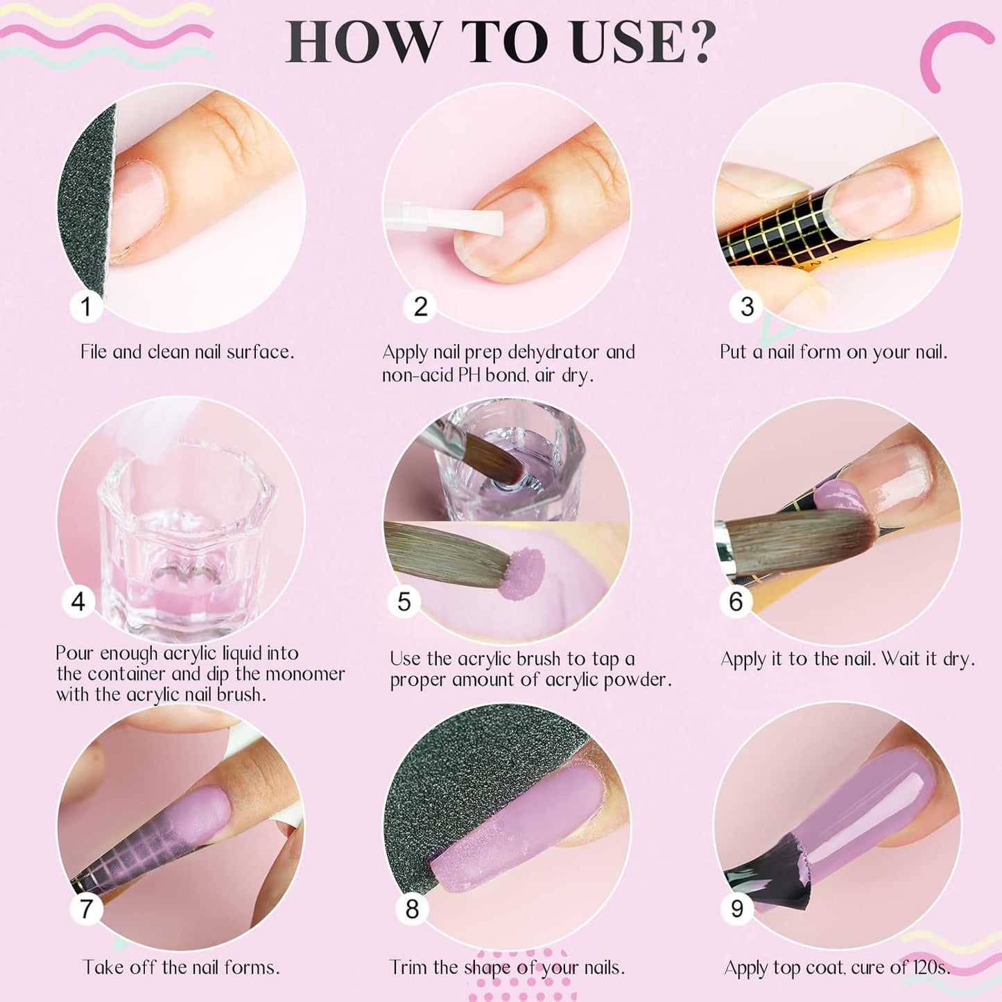 Acrylic Nail Starter Kit - Clear Pink Nude Powder & Liquid, Brush, Files | Home Practice Set