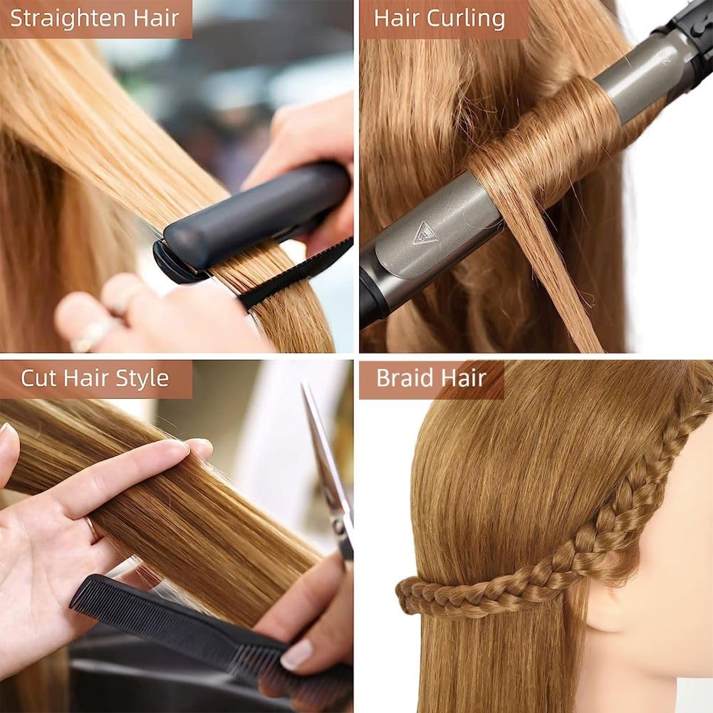 SZCY LLC 100% Human Hair Mannequin Head Hair Styling Training Head Cosmetology Manikin Head Doll Head for Hairdresser with Clamp Holder