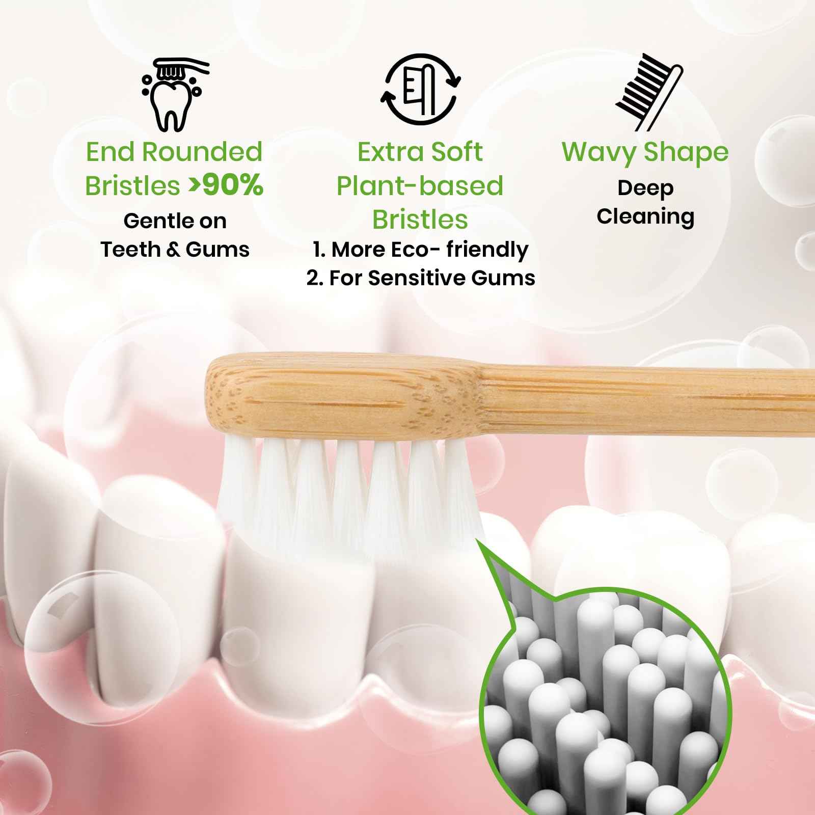 PONPACE Bamboo Toothbrush Heads Compatible with 7AM2M, Extra Soft Castor-Oil Bristles for Sensitive Teeth, Eco-Friendly & Gentle Cleaning