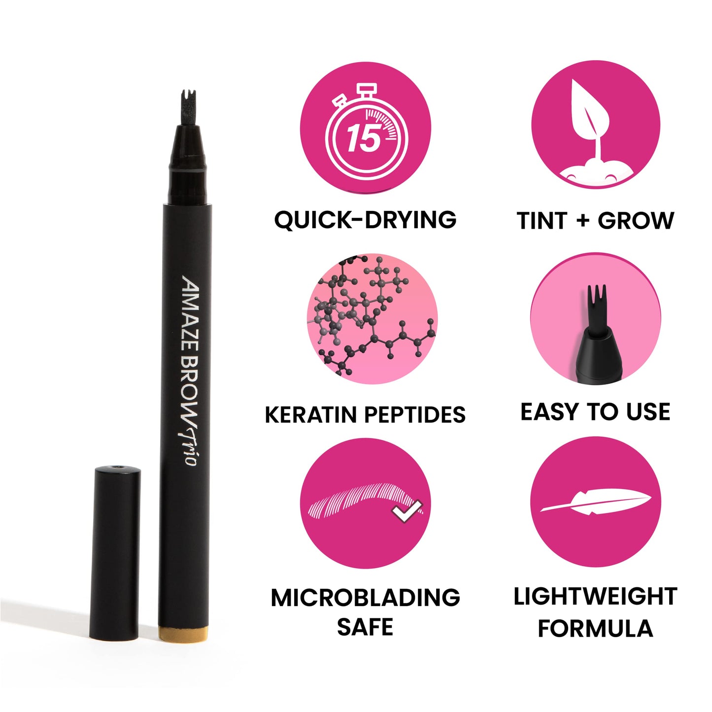 MasterGlam Amaze Brow 2-in-1 Growth Serum and Tint Pen, Waterproof & Long-Lasting, Dark Brunette