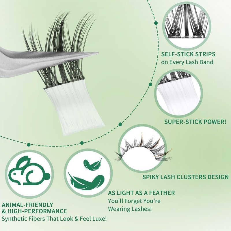 Self Adhesive Eyelashes Manga Lash Clusters 10MM-16MM No Glue Needed Eyelash Clusters Wispy Self Adhesive Lash Extensions Spiky Pre Glued Eyelash Extensions 100Pcs