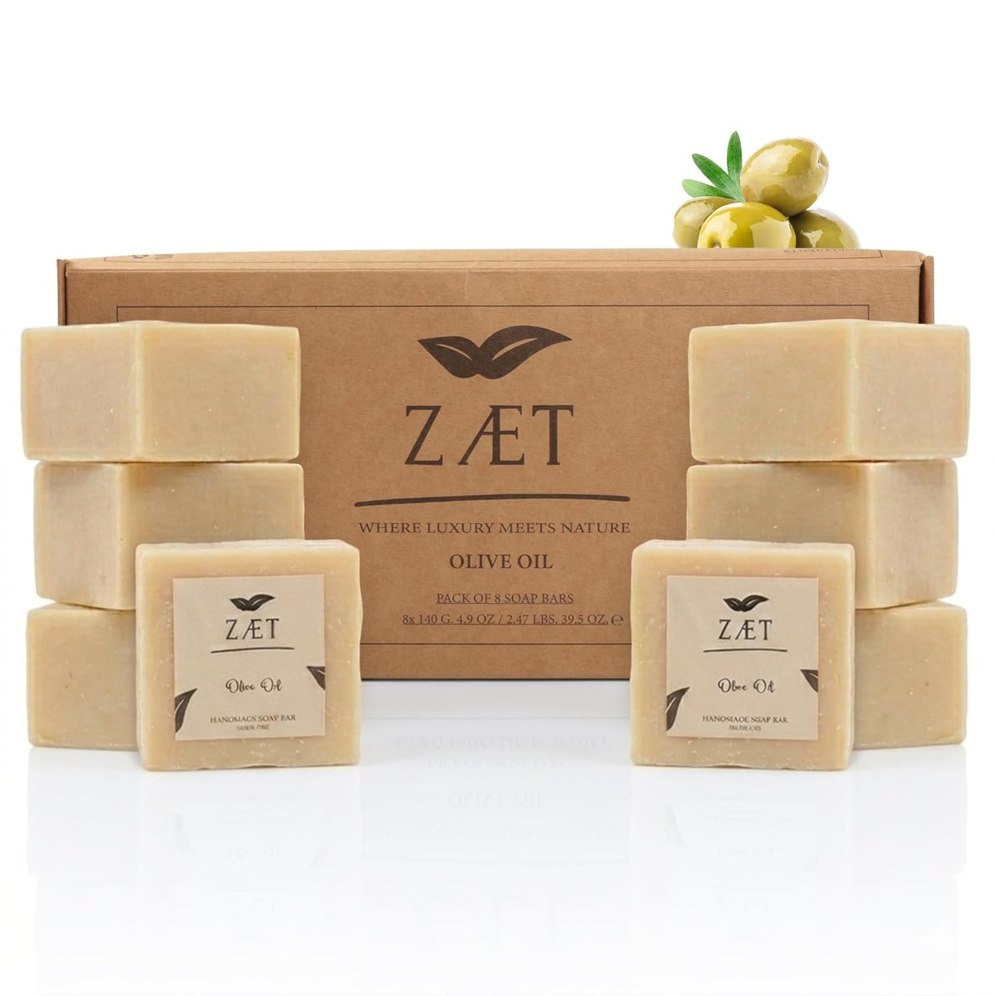 Olive Oil Handmade Soap Bar - Unscented Natural Soap for Face & Body | 5 oz (Pack of 8) - Gentle for All Skin Types