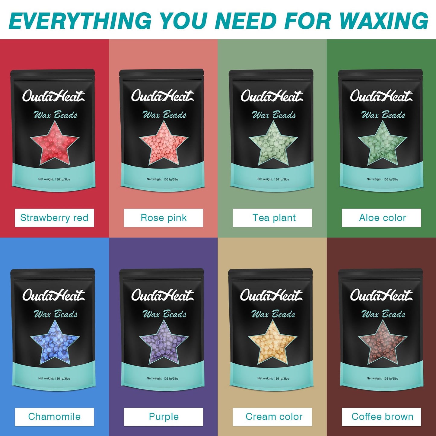 2.4 lb Hard Wax Beads Bulk, Professional Rosin-Free Brazilian Waxing Bead, Hypoallergenic Hair Removal Wax Bead for Sensitive Skin, Body, Bikini, Legs, Wax Beans Refill, 1 Silicone Pot and 5 Sticks