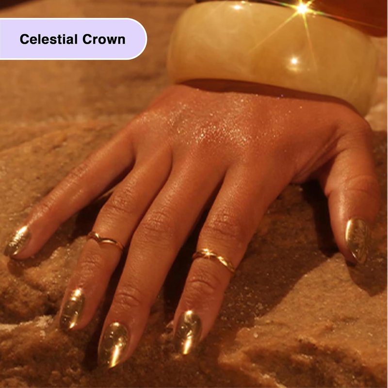 Gilded Relic Press-On Nails - Egyptian-Inspired Gold Foil | 24 Count Short Metallic, Chip-Resistant Design