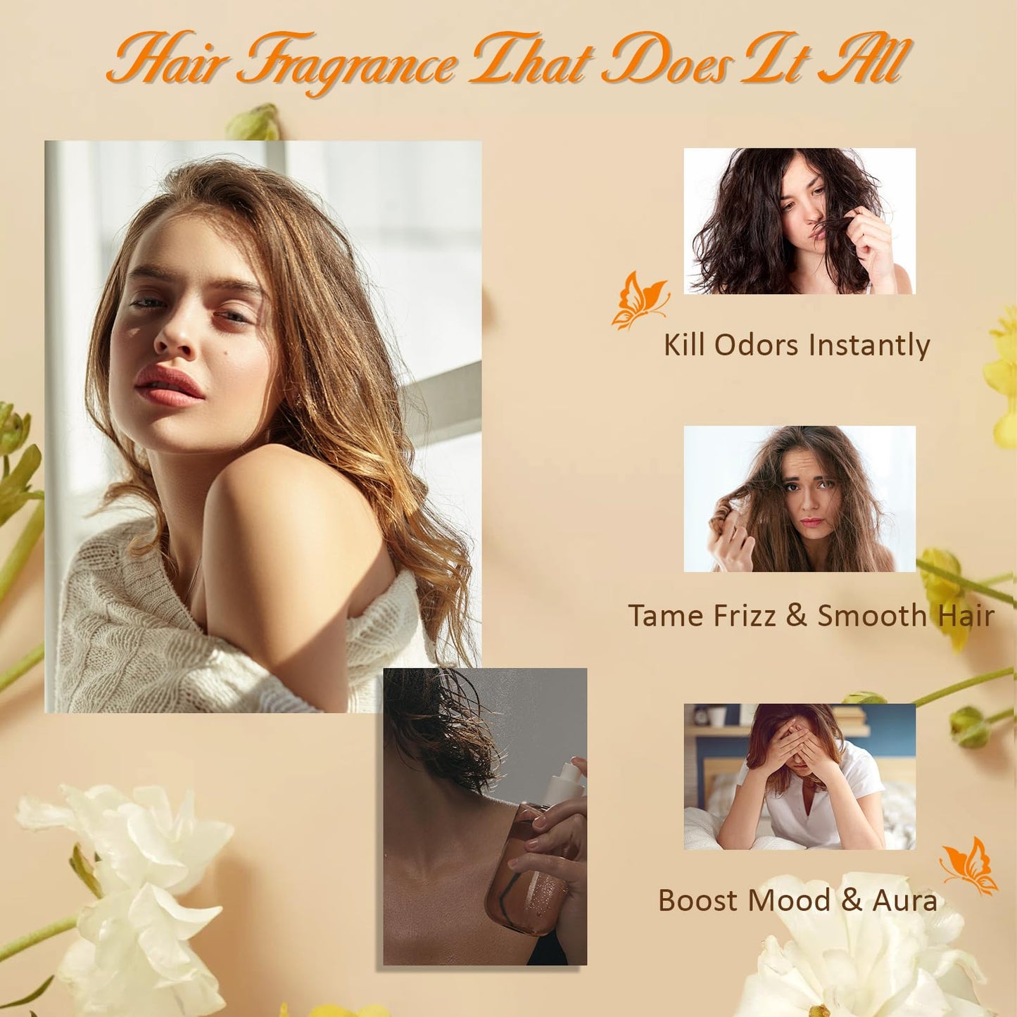 Vanilla Hair & Body Perfume Spray, Pheromones Perfumes for Women, Long-Lasting Fragrance Mist, Frizz Control & Shine-Enhancing, Nourishing Hair Repair Mist, Daily Use, Alcohol-Free, 1.7 Oz Travel Size