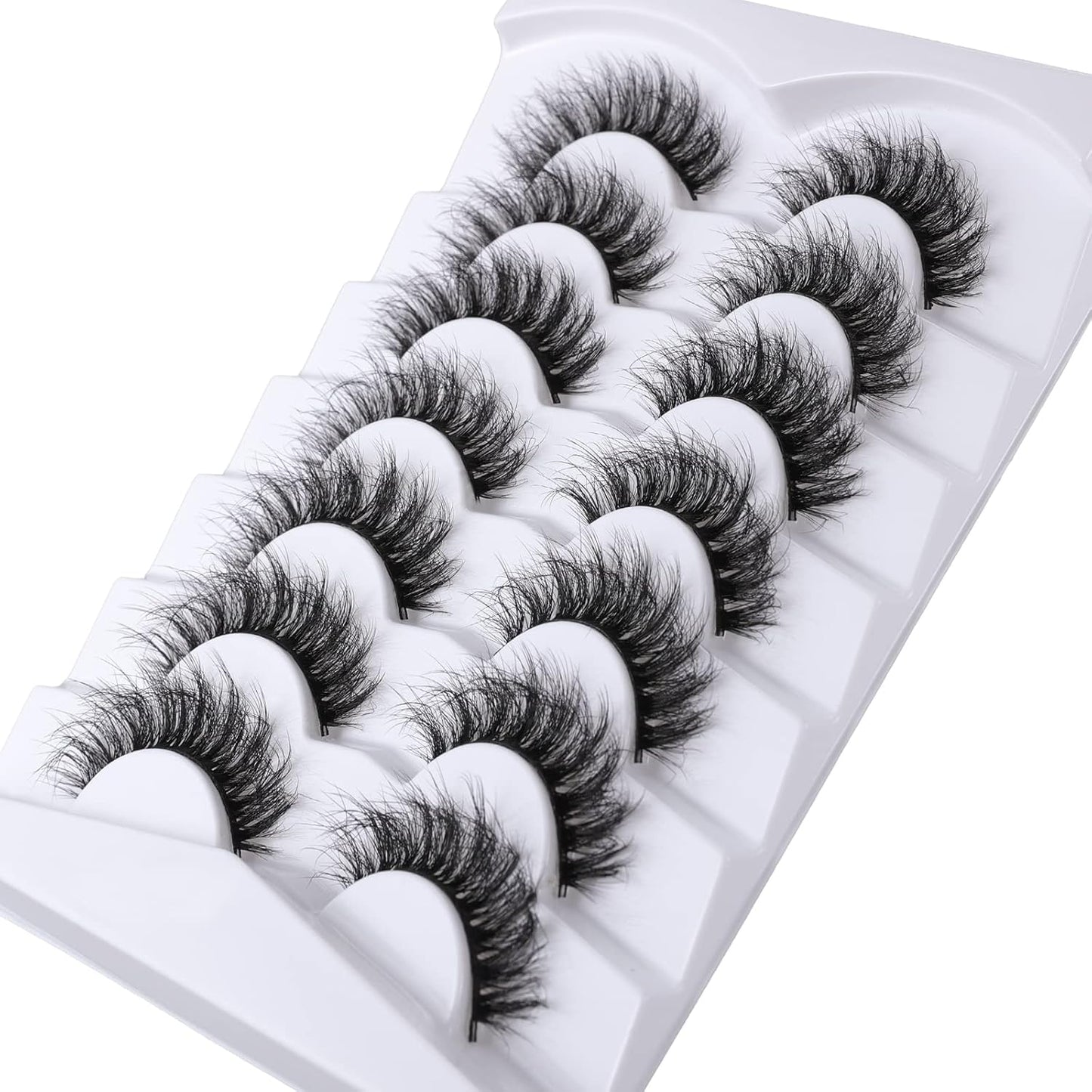 Lashes Eyelashes 8D Fluffy False Eyelashes Wispy Faux Mink Lashes Light Weight Fake Eyelashes Cat Eye Lashes 7 Pairs Pack, Black