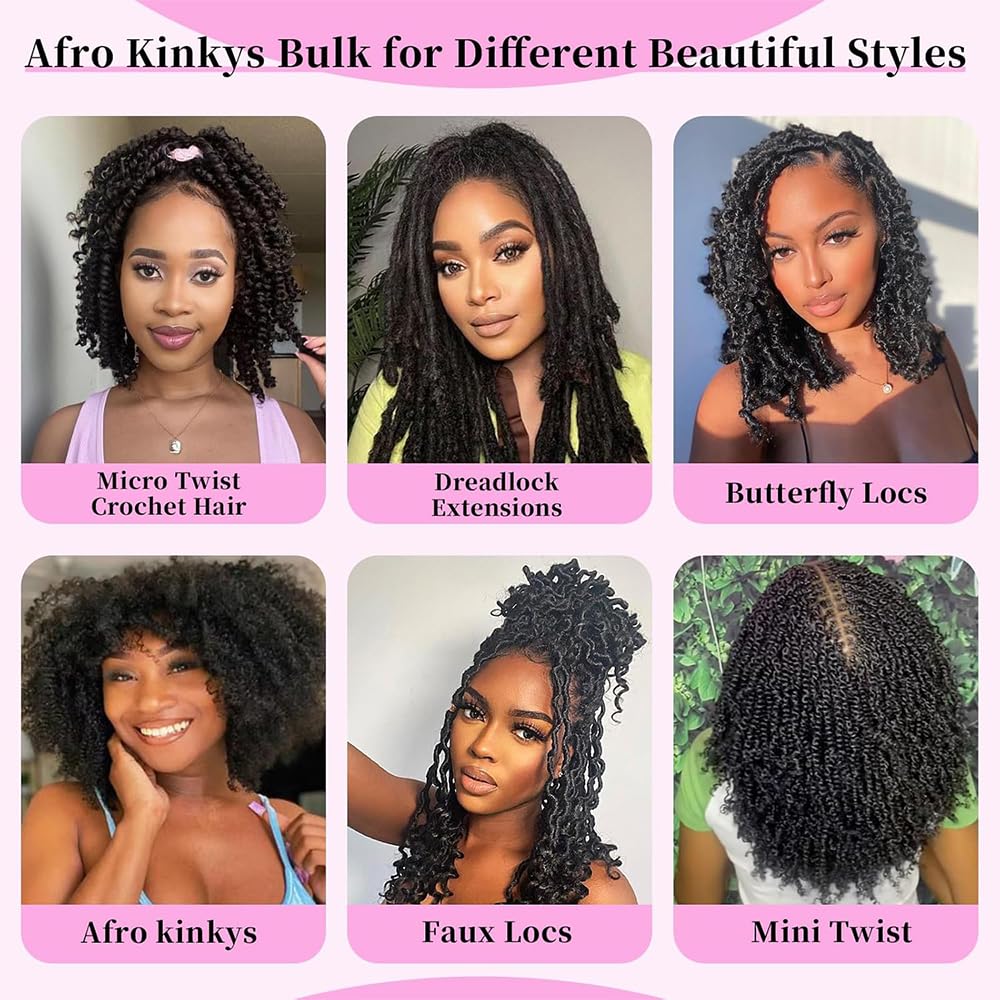 Ssawhair Afro Kinkys Bulk Human Hair For Dreadlock Extensions Repair Locs Mini Twist Braiding Hair Afro Kinky Curly Human Hair For Locs Extensions 14 Inch 50g
