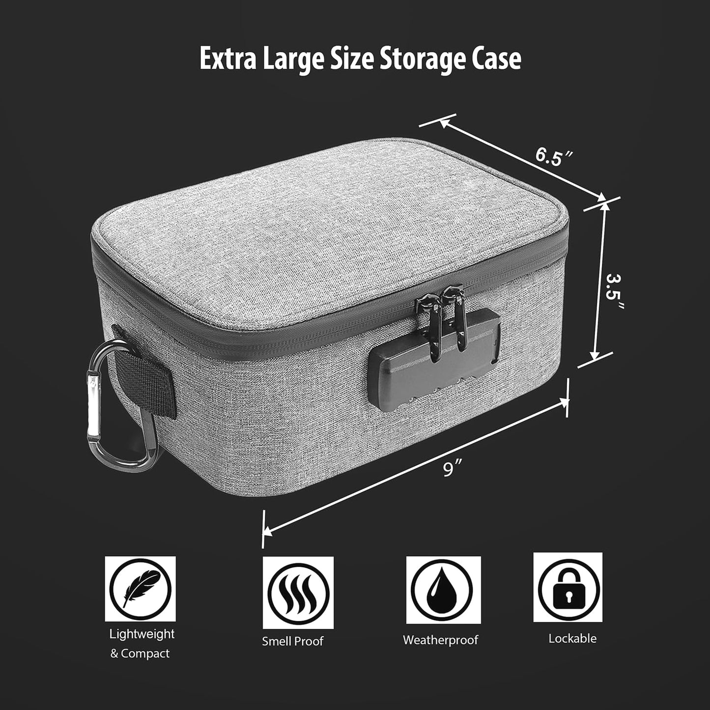 Grey Medium Size Smell Proof Storage Carrier Bag with 11 PCS Accessories, Water-Resistant file Organizers Box Case with Combination Lock, Medicine Container Pouch, Great Gift for Friends.