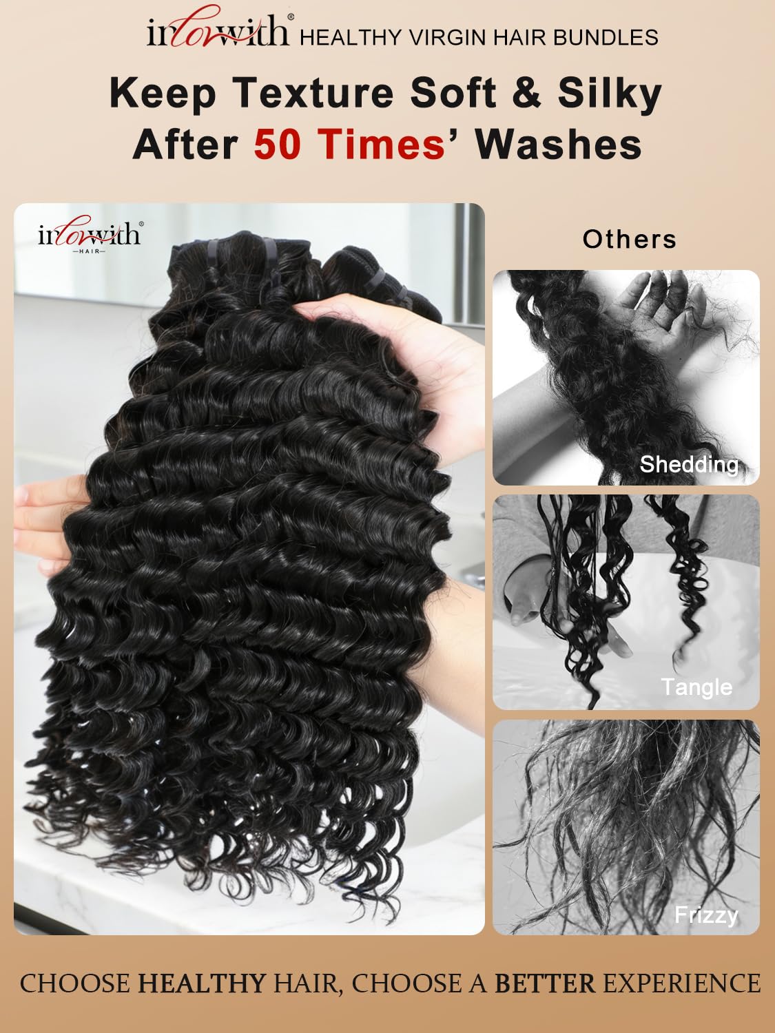 inlovwith Deep Wave Human Hair Bundles, Curly Bundles by 100% Unprocessed Indian Virgin Hair, Keep Texture Wet and Wavy After Multiple Washes(Single Bundle, 18 Inches)