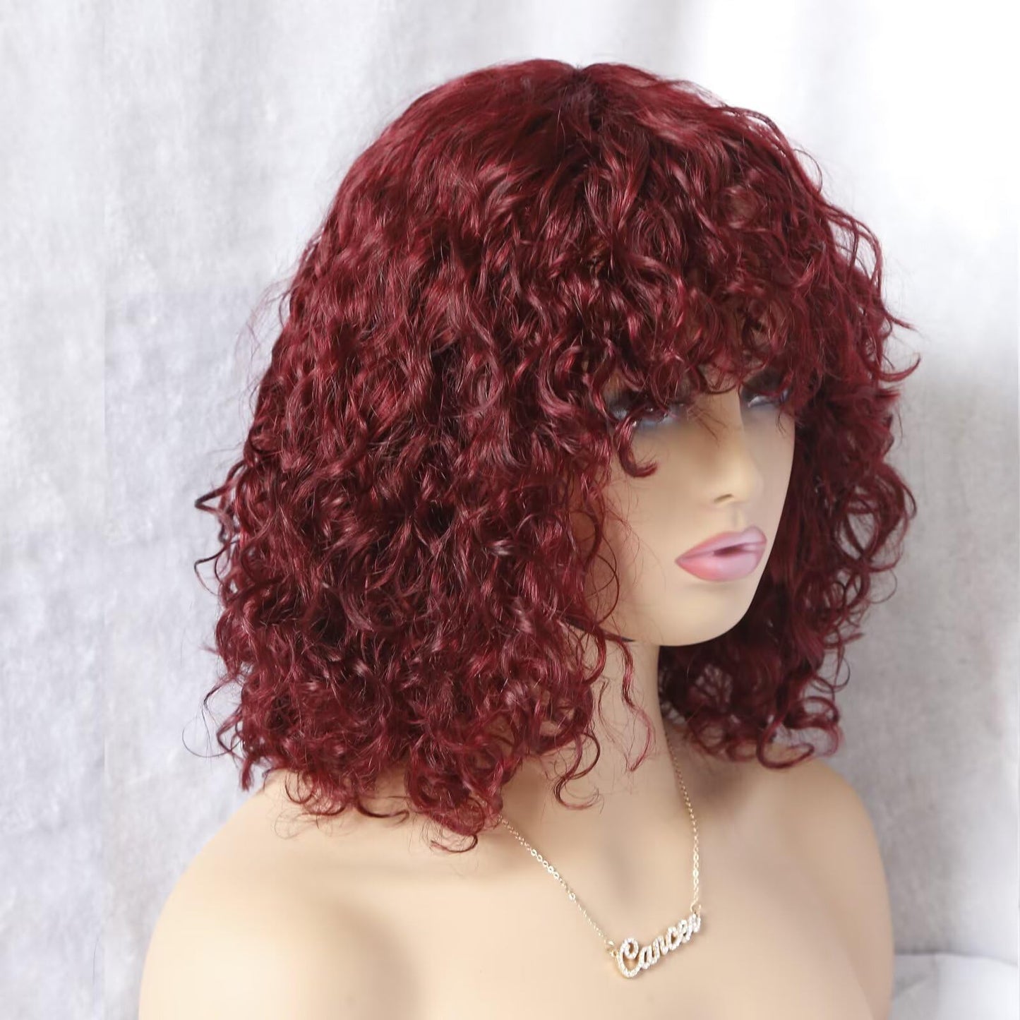 IMAYLI Curly Bob Wig with Bangs 10inch Short Curly Wigs for Black Women Human Hair 180% Density Glueless Water Wave Brazilian Hair wigs None Lace Front Wig P4/30