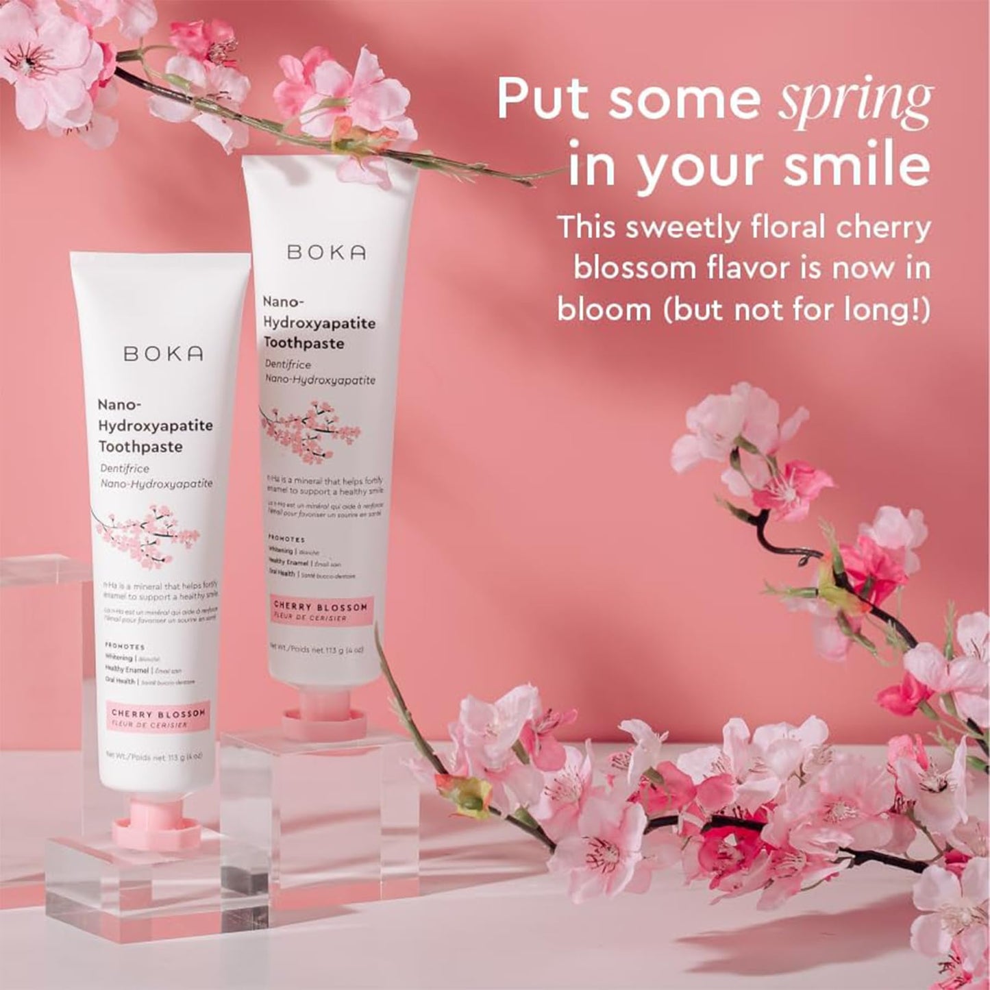 Boka Fluoride Free Toothpaste, Nano Hydroxyapatite Toothpaste, Appropriate for Sensitive Teeth - for Adult Oral Care - Cherry Blossom Flavor, 4 Fl Oz 1Pk