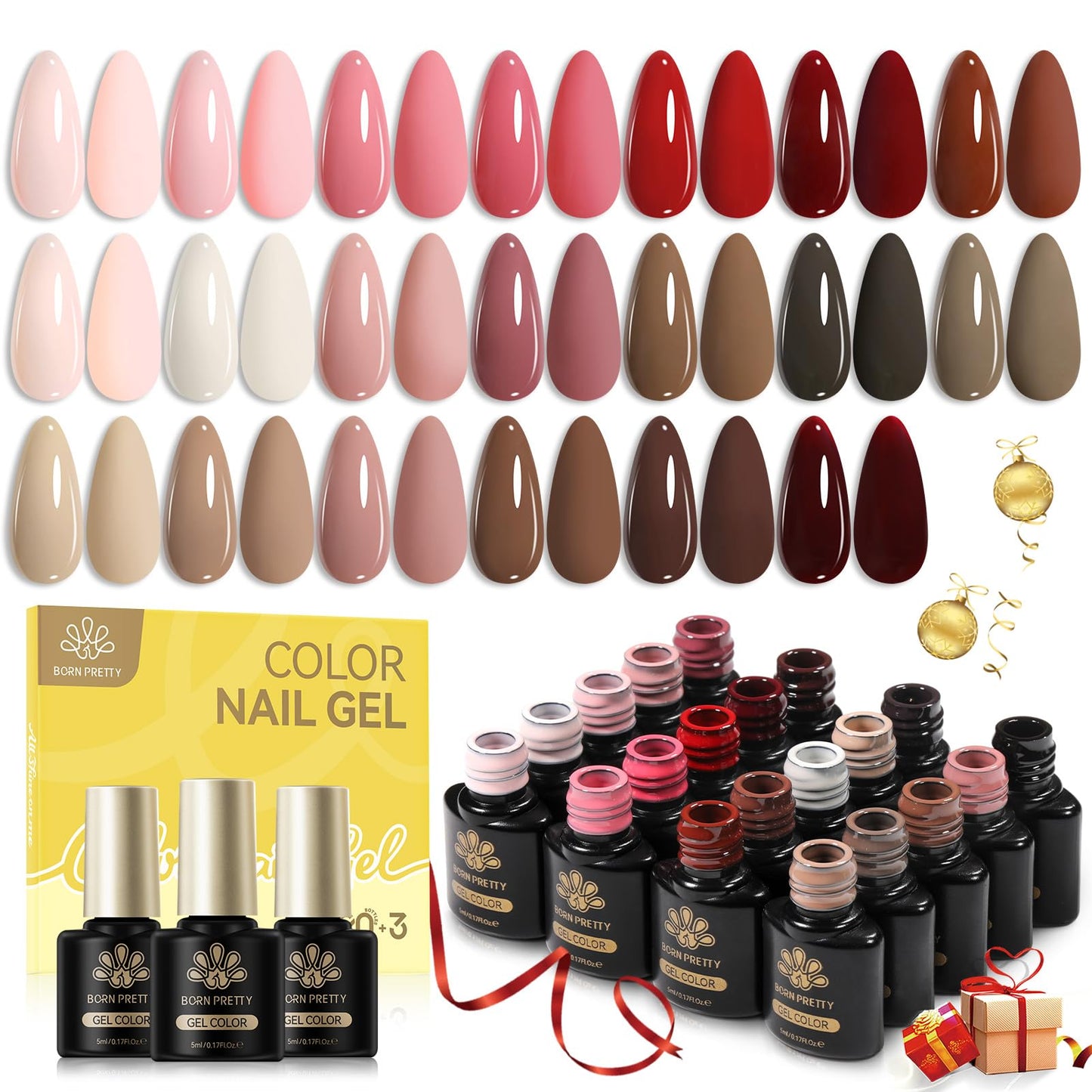 Born Pretty Fall Winter Gel Nail Polish Set Autumn Gel Polish Orange Pumpkin Cozy Campfire Brown Caramel Burgundy Wine Red Green Coffee Gel Nail Polish Fall Colors Collection 39PCS