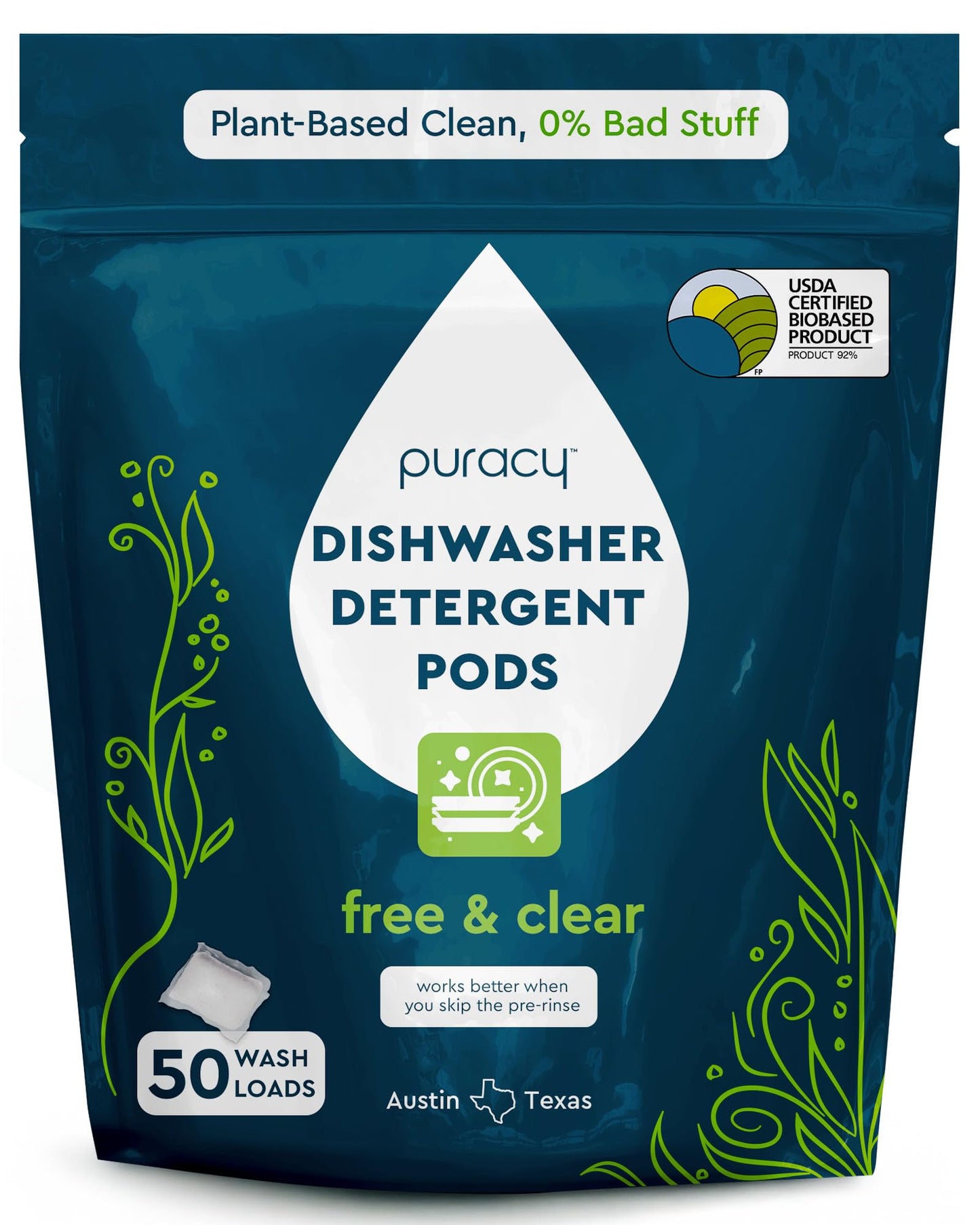 Puracy Dishwasher Pods, Dishwasher Detergent, Free & Clear Dish tabs - Enzyme-Powered, Spot & Residue Free - TikTok Trend Items, Must Haves from TikTok Made Me Buy It (Free & Clear, 50 Count)