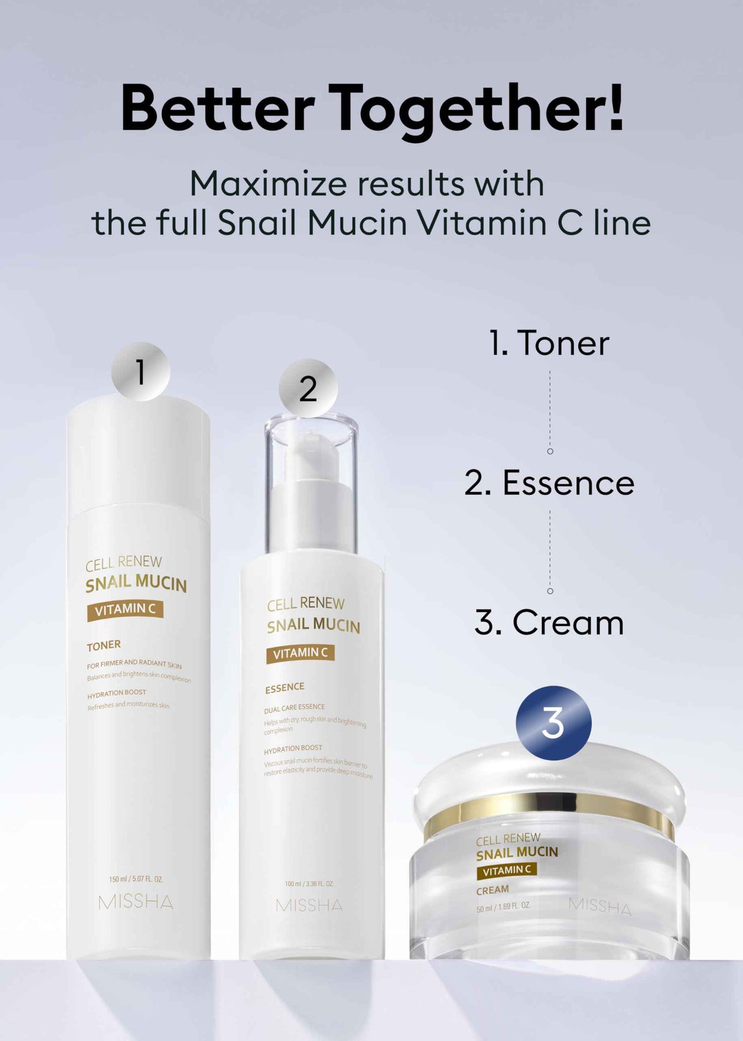 MISSHA Cell Renew Snail Mucin Vitamin C Cream 1.69 Fl oz, Hydrating Snail Mucin, Korean Skin Care for Improved Skin Texture & Youthful Glow, Korean Moisturizer, Kbeauty, Paraben Free