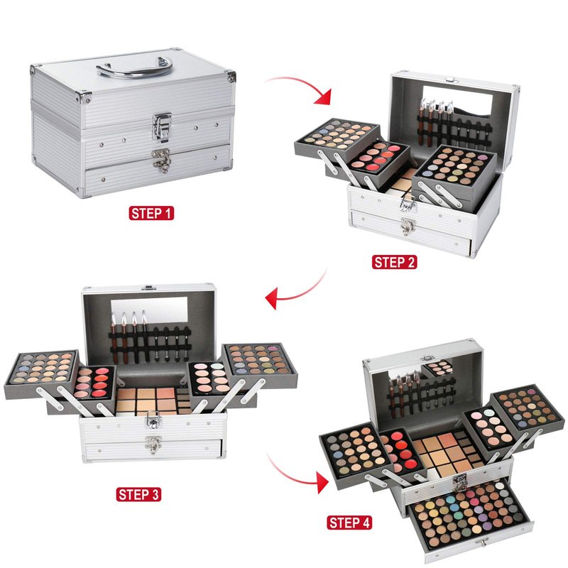 Pure Vie All-in-One Holiday Makeup Gift Set Xmas Essential Starter Bundle Include Eyeshadow Palette Lipgloss Concealer Blush Eyebrow Foundation Face Powder Eyeliner Pencil