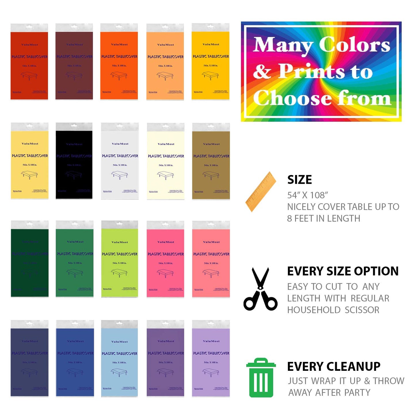 Party Essentials ValuMost Plastic Table Cover Available in 36 Colors, 54" x 108", Red