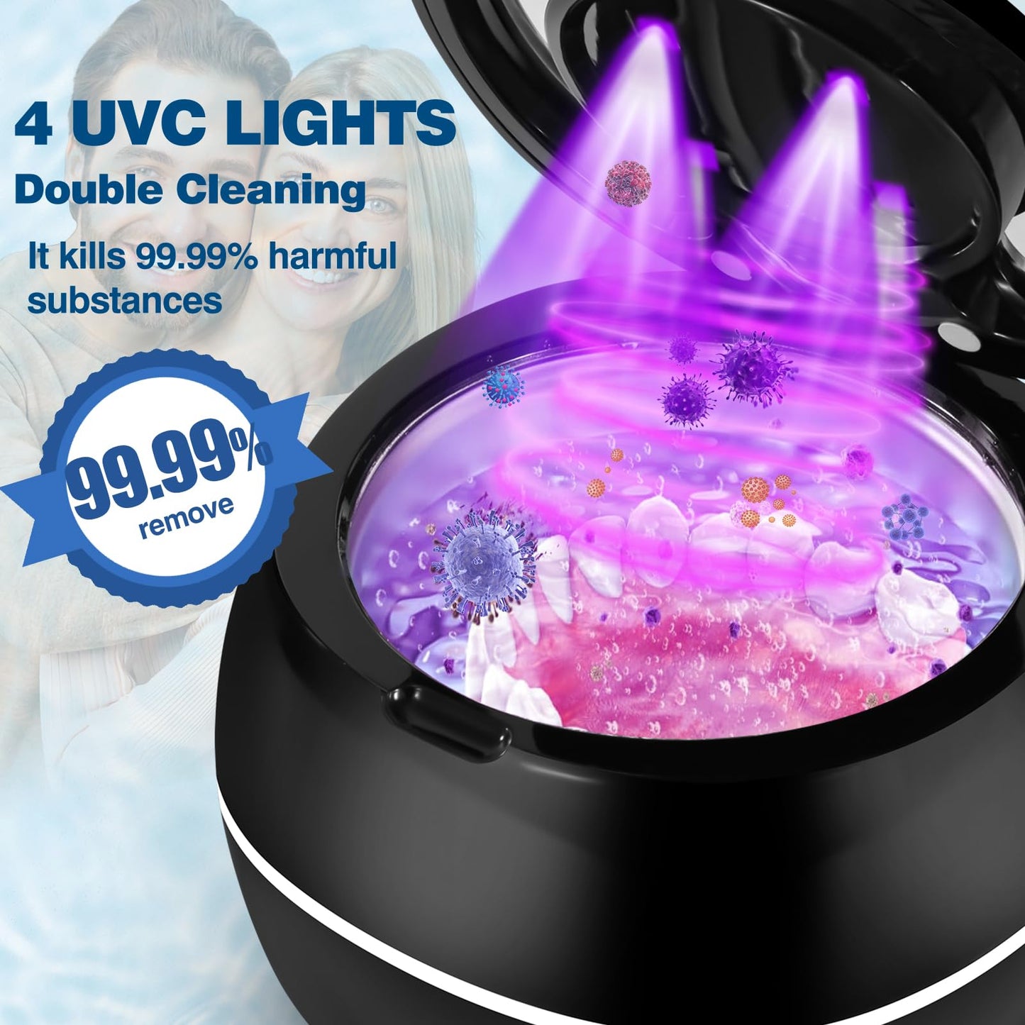 Ultrasonic Retainer Cleaner Machine - Professional 42KHz Dental Cleaning Pod for Dentures, Aligners, Night Guards & Jewelry - 180ml Sonic Cleaner