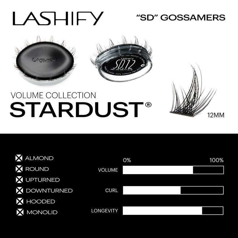 Lashify Stardust 12mm Gossamer DIY Eyelash Extensions Refill, The Multi-Length Multi Layered Lash, Thin Fibers of the Classic "C" Style, Black, Easy False Lashes