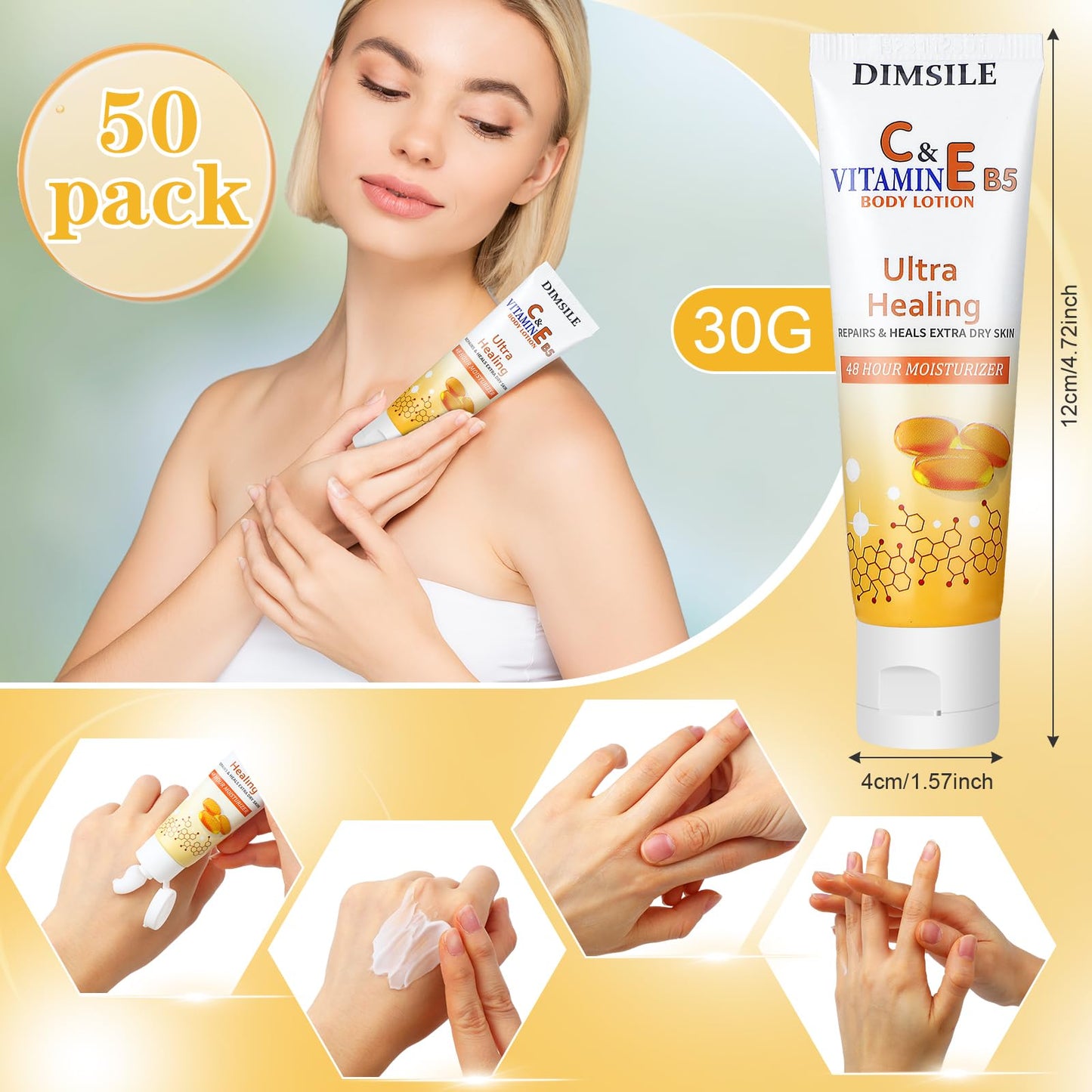 Dimsile 50 Pack Travel Size Body Lotion 1 oz Dry Skin Moisturizer with Flip Cap for Extra Dry Skin, for Inns and Hotels, Airlines, Offices, Gyms and More(Natural Style)