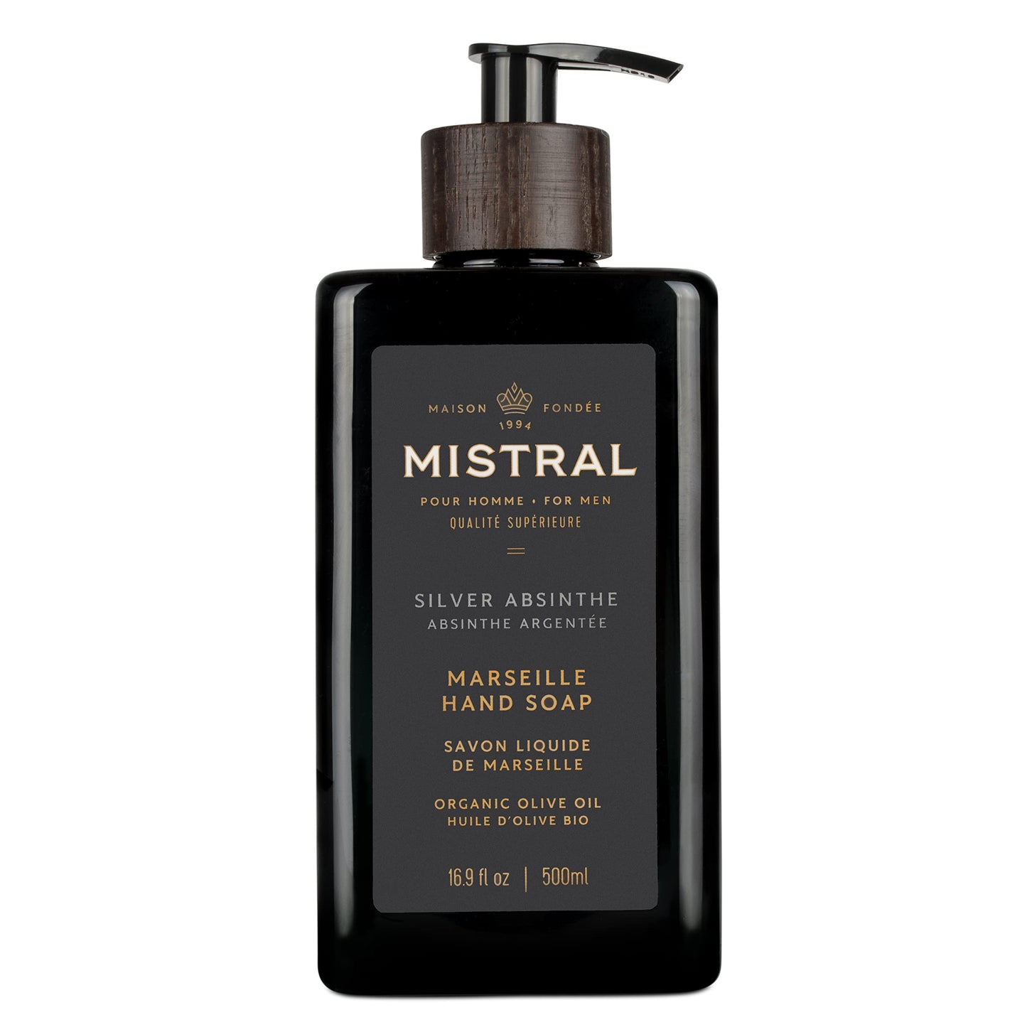 Mistral Silver Absinthe Liquid Hand Soap for Men | Luxury Moisturizing Handsoap with Organic Olive Oil, Glycerin and Coconut Oil | Rich Lather | Paraben-Free | Made in France – 16.9 Fl Oz