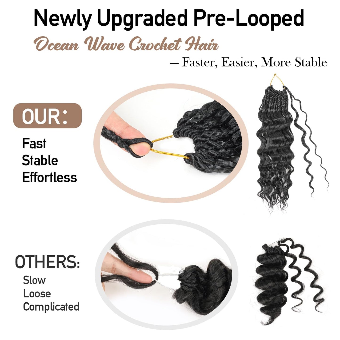 Pre looped Ocean Wave Crochet Hair 8 Packs 12 Inch Natural Black Synthetic Pre Twisted Ocean Braids Hair Boho Deep Wave Short Curly Crochet Hair for Black Women (12 Inch,1B#)