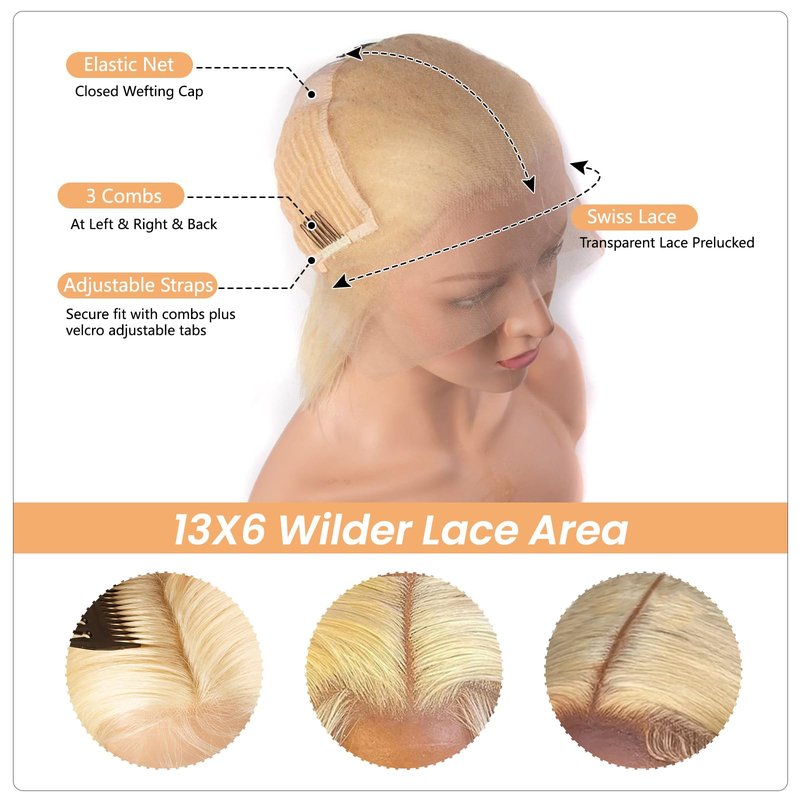 Munx Bob Wig Human Hair 13x4 HD Frontal Lace Wig Real Human Hair 180% Density Straight Blonde 613 Human Hair Wigs for Black Women Glueless Wigs Pre Plucked Blunt Cut Wig 8 Inch