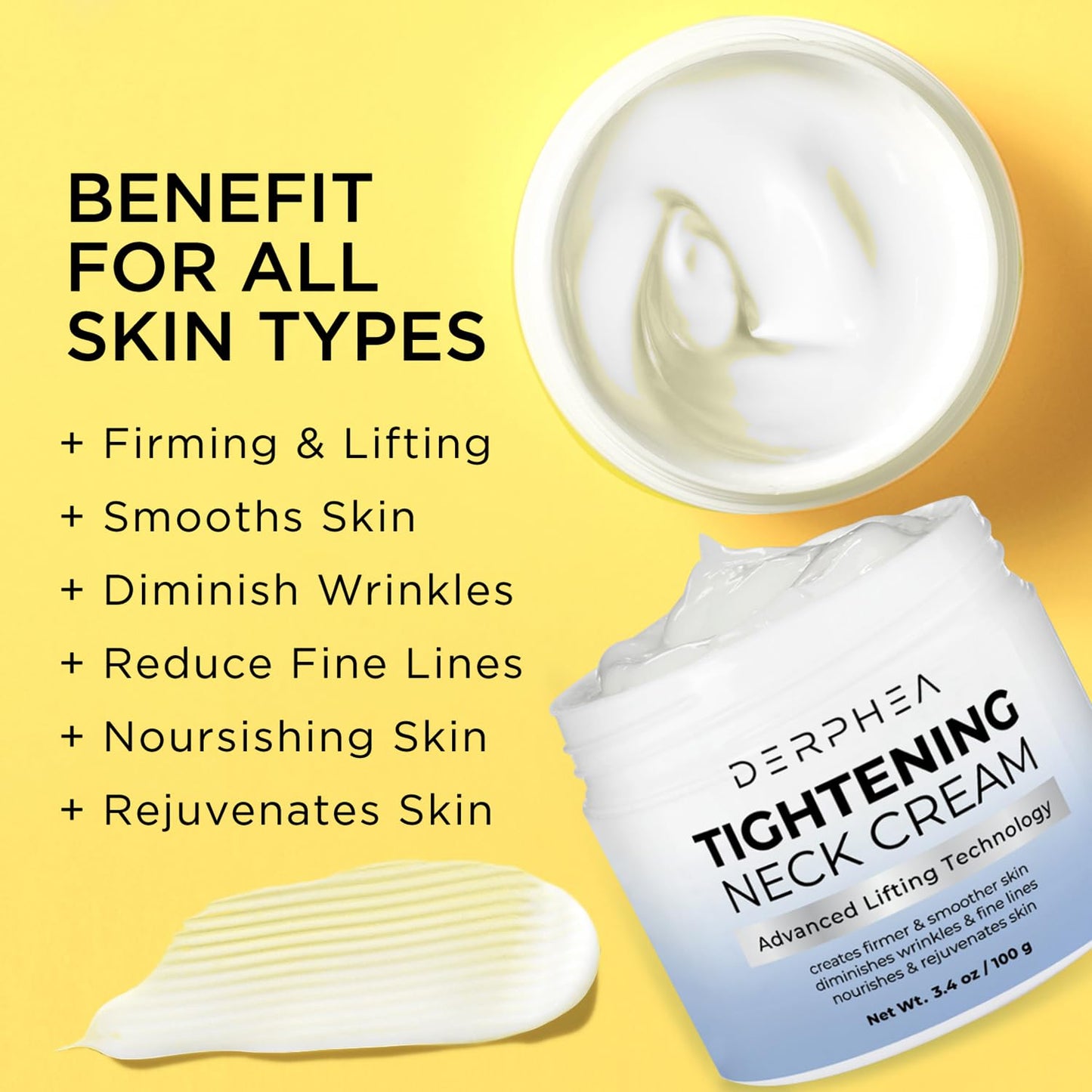 DERPHEA Neck Tightening Cream: Tighten and Lift Neck Cream For Tightening and Firming, Fine lines, Loose & Sagging On Face, Decollete & Other Skin Areas - 1.7 Oz Pack of 2