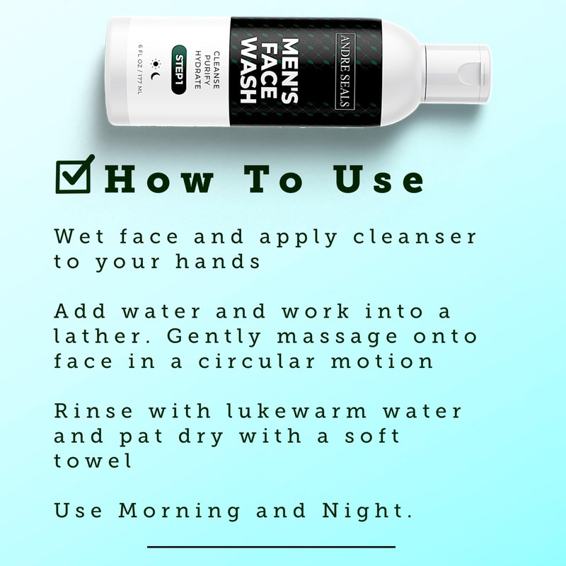 Andre Seals Mens Face Wash | Facial Cleanser with Activated Charcoal, Hyaluronic Acid & Green Tea | Exfoliate, Deep Pore Cleansing & Hydrating Facial Cleanser | Exfoliating Face Wash | Mens Skin Care