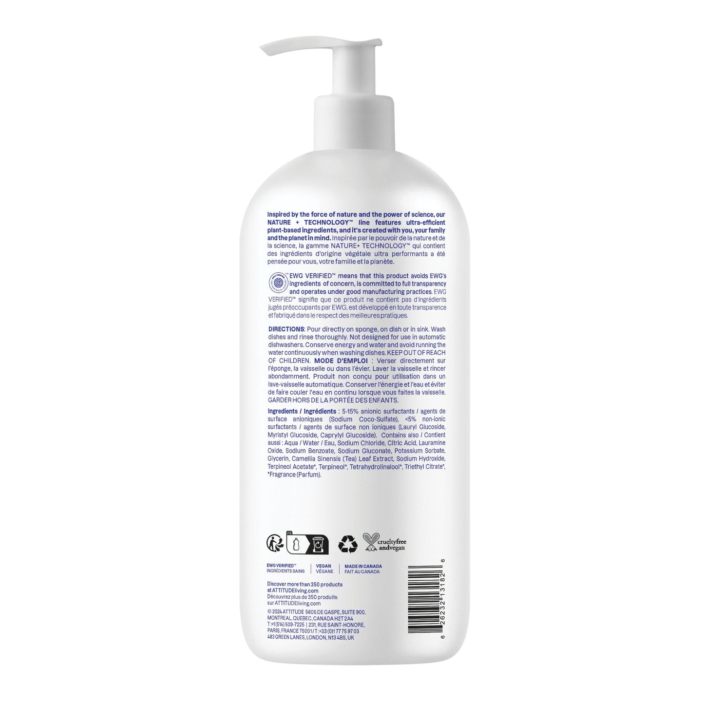 ATTITUDE Dish Soap, EWG Verified, Plant-Based & Vegan Dishwashing Liquid, Naturally Derived, Citrus Zest Scent, 33.8 Fl Oz