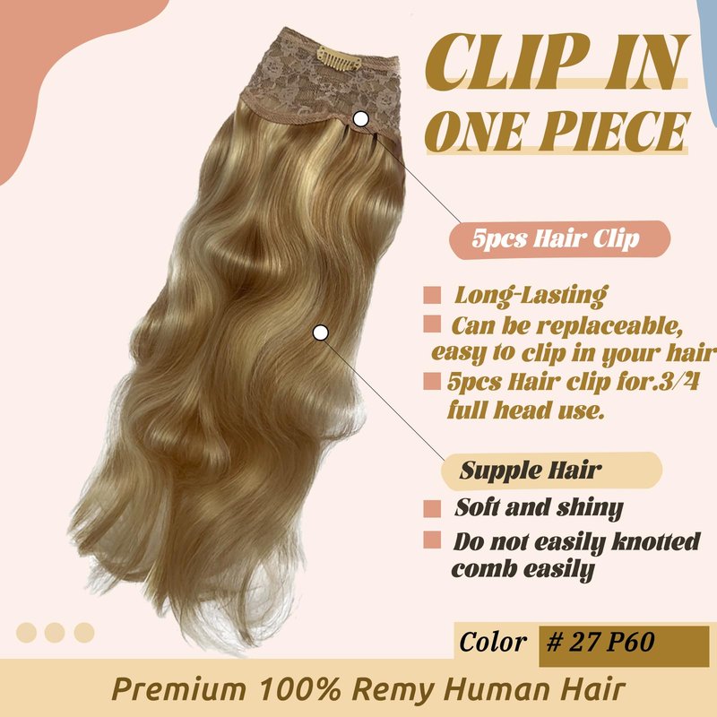 Body Wave Clip in Hair Extensions Human Hair,Natural Wavy Curly Highlights Blonde 5 Clips in Hair Extension for Women 18" 80g Full Head Seamless Clip ins Thick Real Remy Hair Extension 80G