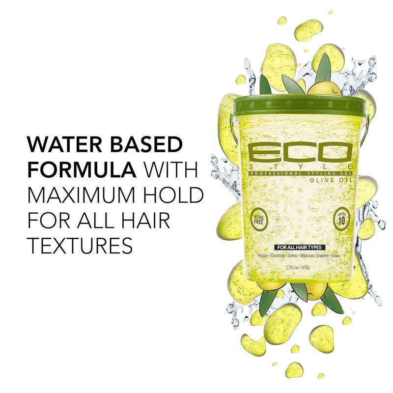 Eco Style Gel Olive Oil Styling Gel - Adds Shine & Tames Split Ends | 80 oz, Nourishing Formula for All Hair Types