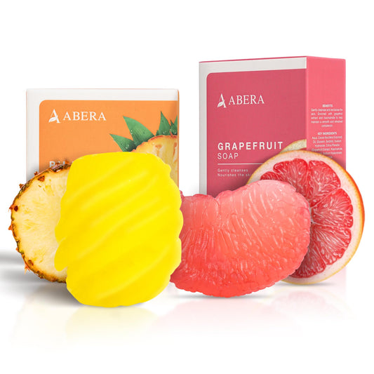 ABERA Pineapple & Grapefruit Soap Bars – Fruit-Shaped Decorative Soap Set with Tropical Citrus Scent, Moisturizing Vegan Body Cleanser, Unique Gift Set, 2 Pack (4.6 oz Total)