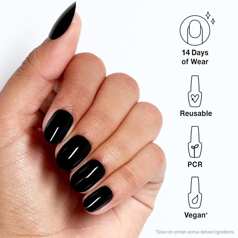 OPI xPRESS/ON Black Onyx | Dark Black Short Round Press On Nails | With Nail Glue | Long Lasting, Reusable, Non-damaging