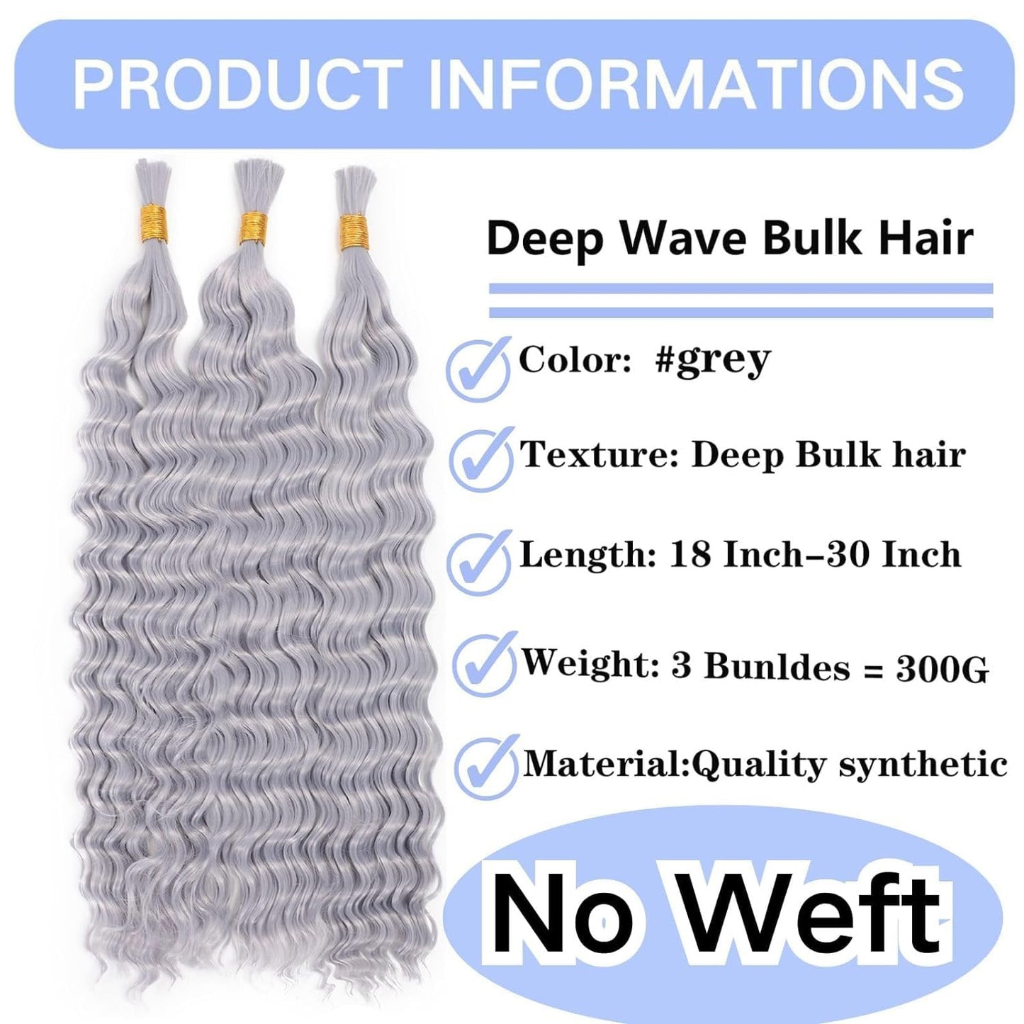Xddnamei Curly Grey Deep Wave Bulk Human Hair for Braiding 2 Bundles Total 100g 22 Inch Grey No Weft Braiding Hair Brazilian Virgin Deep Wave Human Hair Extensions for Boho Braids