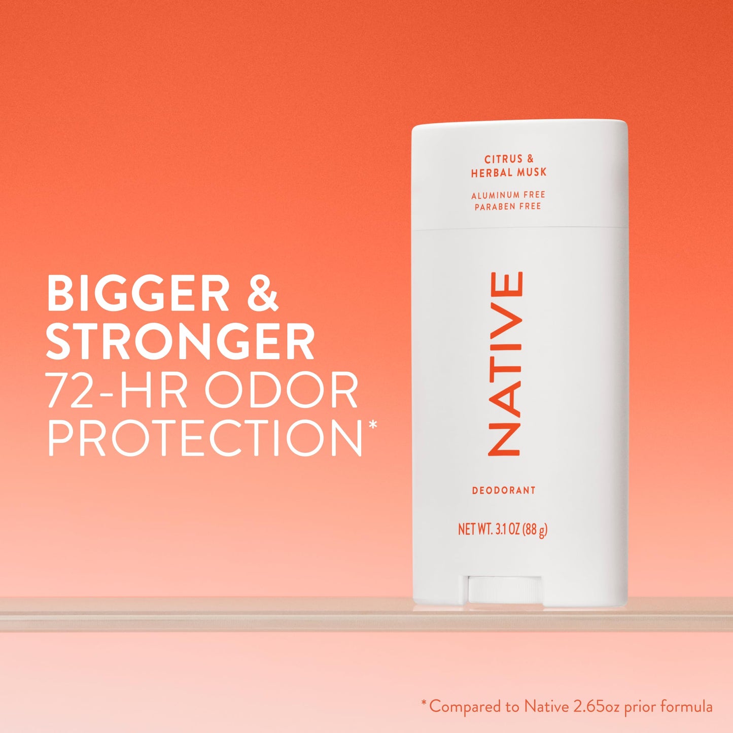 Native Aluminum Free Deodorant, Citrus & Herbal Musk, Large Size Stick, 72 Hour Odor Control, for Women & Men, Contains Naturally Derived Ingredients, 3.1 oz