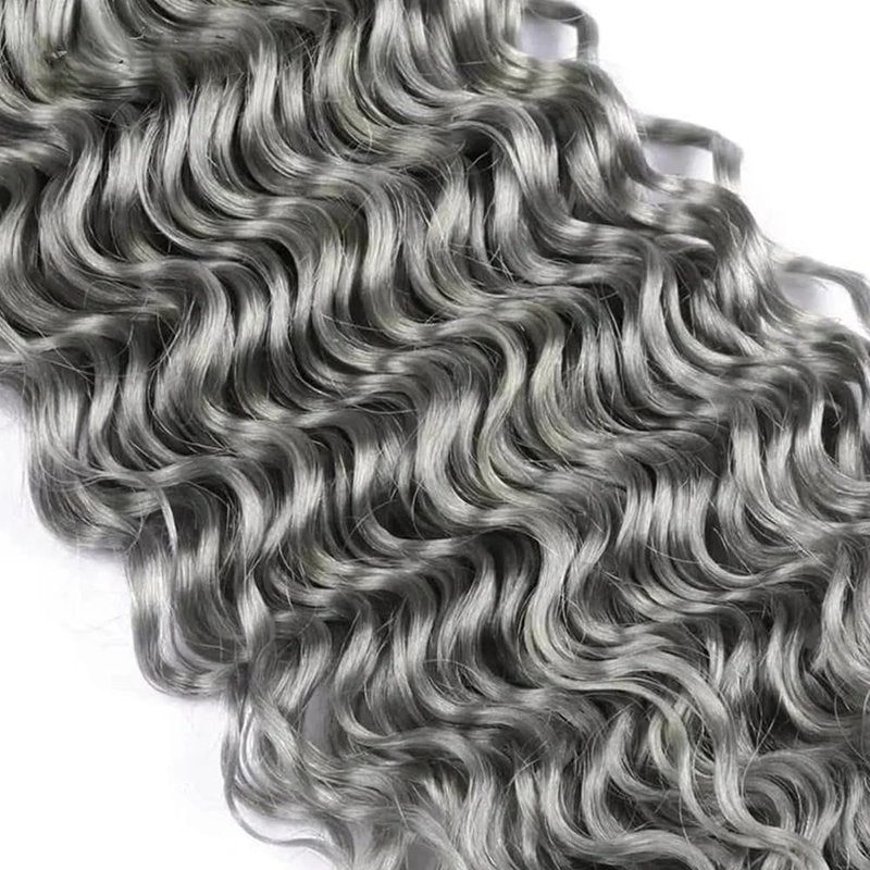 Grey Bundles Human Hair Deep Wave Bundles 24 26 28 Inch Gray Deep Wave Bundles Human Hair Extensions Double Weft Unprocessed Brazilian Virgin Hair 3 Bundles 50 Grams Per Bundle