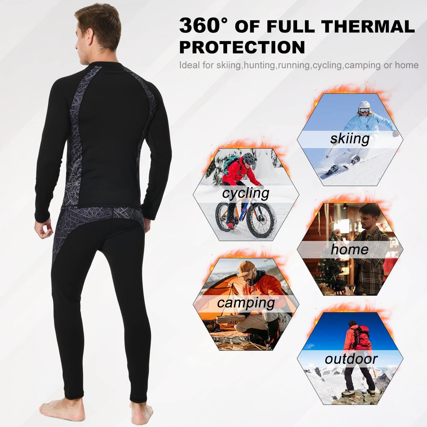 MeetHoo Men's Thermal Underwear Set Sport Long Johns Base Layer Bottom Top for Skiing Running Green